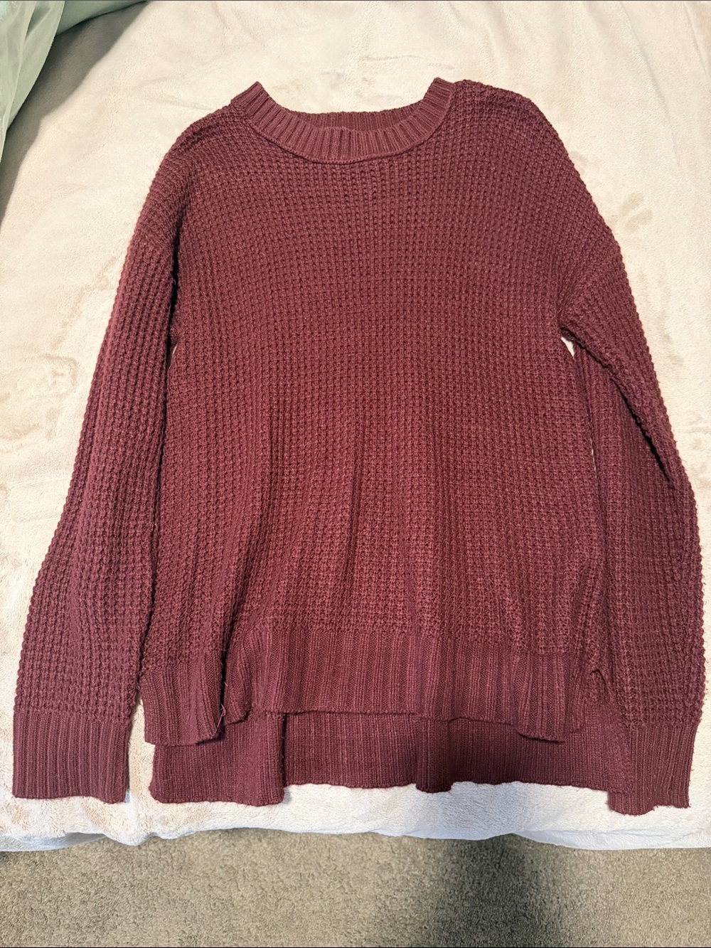 Women's Cozy Waffle-Knit Pullover Sweater - Wine